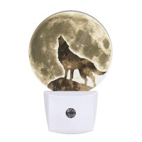 Ekobla Black Wolf Night Light Wildlife Wolf On Cliff Full Moon Night Lights Plug Into Wall Auto Sensor Led Dusk To Dawn Light Fo