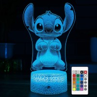 Golioklsy Stitch Gifts For Kids Lilo And Stitch 3D Led Night Light With Remote & Smart Touch 7 Colors + 16 Colors Changing Opreated Dimmable Stitch Toys As Childrengifts