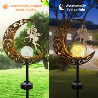 Ouddy Decor Solar Garden Lights Outdoor Decor, Moon Fairy Crackle Glass Globe With Angel Garden Gifts Yard Pathway Stake Lights Solar Powered Waterproof For Walkway Lawn Patio Gardening Gifts Decor