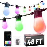 Addlon 48Ft Rgbw Smart Outdoor Christmas String Lights With App Control, Customize Color Patio Lights With 15 Dimmable Led Bulbs Waterproof Shatterproof For Patio, Porch