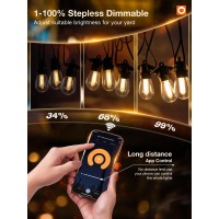 Addlon 48Ft Smart Outdoor String Lights With Remote, Dimmable Patio Lights With 15 Led Edison Waterproof Bulbs, String Lights For Outside Works With App, Music Sync Outdoor Lights For Gazebo Backyard