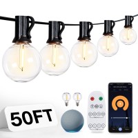 Addlon 50Ft Outdoor String Lights,Smart Patio Lights With 25+2 Shatterproof Dimmable G40 Led Bulbs With App & Remote Control,Work With Alexa & Google Assistant For Porch Yard