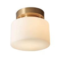 Flyrose Gold Brushed Brass Flush Mount Ceiling Light Fixture Frosted White Glass Mid-Century Modern Semi Flush Mount Ceiling Light For Hallway Foyer Living Room