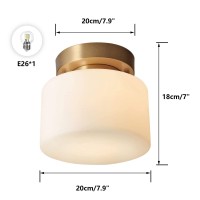 Flyrose Gold Brushed Brass Flush Mount Ceiling Light Fixture Frosted White Glass Mid-Century Modern Semi Flush Mount Ceiling Light For Hallway Foyer Living Room