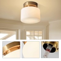 Flyrose Gold Brushed Brass Flush Mount Ceiling Light Fixture Frosted White Glass Mid-Century Modern Semi Flush Mount Ceiling Light For Hallway Foyer Living Room