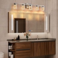 Stambord Bathroom Light Fixtures 5 Light Brushed Nickel Bathroom Vanity Light Over Mirror 3 Color Led Vanity Lights With Cryst