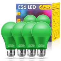 Woxeon 4 Pack A19 Green Led Light Bulbs 9W Equivalent Outdoor Party Christmas Halloween Home Holiday Lighting