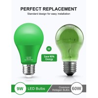 Woxeon 4 Pack A19 Green Led Light Bulbs 9W Equivalent Outdoor Party Christmas Halloween Home Holiday Lighting