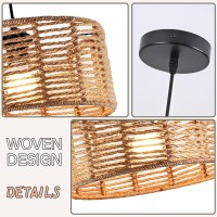 Ayshwilldec Woven Pendant Light Boho Chandelier Drum Rustic Farmhouse Chandelier Hemp Rope Light Rattan Light Fixture For Dining Room Living Room Bedroom Foyer Kitchen (Bulb Included)