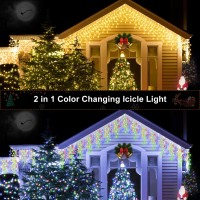 Led Icicle Christmas Lights Outdoor For House 640Led 65.6Ft 2 Colors 8 Modes Warm White&Multi-Colored Waterproof Icicle Lights String With 120 Drops For Christmas Decor, Holiday, Party, Wedding