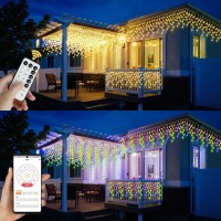 Led Icicle Christmas Lights Outdoor For House 640Led 65.6Ft 2 Colors 8 Modes Warm White&Multi-Colored Waterproof Icicle Lights String With 120 Drops For Christmas Decor, Holiday, Party, Wedding