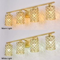 Niloah 4 Light Gold Bathroom Light Fixtures Modern Farmhouse Vanity Light Bathroom Lights Over Mirror Crystal Vanity Lighting