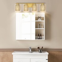 Niloah 4 Light Gold Bathroom Light Fixtures Modern Farmhouse Vanity Light Bathroom Lights Over Mirror Crystal Vanity Lighting