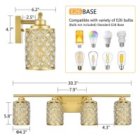 Niloah 4 Light Gold Bathroom Light Fixtures Modern Farmhouse Vanity Light Bathroom Lights Over Mirror Crystal Vanity Lighting