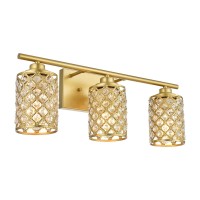 Niloah 3 Light Gold Bathroom Light Fixtures Modern Farmhouse Vanity Light Bathroom Lights Over Mirror Crystal Vanity Lighting