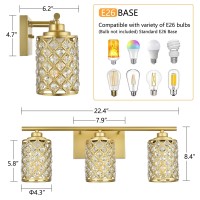 Niloah 3 Light Gold Bathroom Light Fixtures Modern Farmhouse Vanity Light Bathroom Lights Over Mirror Crystal Vanity Lighting