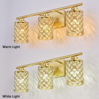 Niloah 3 Light Gold Bathroom Light Fixtures Modern Farmhouse Vanity Light Bathroom Lights Over Mirror Crystal Vanity Lighting