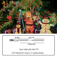 Knonew 403Ft 1000 Led String Lights Outdoor Christmas Lights 8 Modes & Timer Fairy Light Plug In Waterproof Led String Lights For Xmas Yard Tree Wedding Party Holiday Decorations (Red And Green)