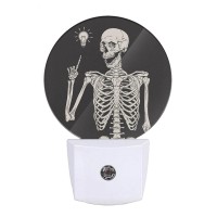 Ekobla Funny Skull Night Light Human Skeleton Posing Rock Music Pose Black White Night Lights Plug Into Wall Auto Onoff Led Lam