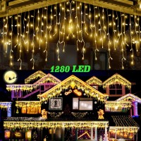 1280 Led Icicle Christmas Lights Outdoor Icicle String Lights Christmas Lights Christmas Decorations For Wedding Party Outdoor Indoor Warm White