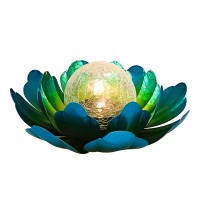 Wnp Solar Flower Light Outdoor Decorative,Garden Solar Powered Outdoor Lights Waterproof 9.8X4.1,Outdoor Solar Glass Ball Light For Yard With Metal Petal Fortabletop Decor