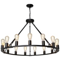 Senyshilon Wagon Wheel Chandelier 15Light Farmhouse Chandelier Dia 40 Black Modern Chandeliers For Dining Room Industrial D