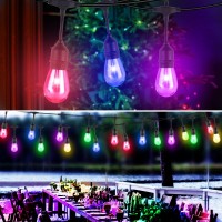 Dott Arts 100Ft Outdoor String Lights With Dimmable Remotes,Rgb Outdoor Lights For Patio Lights Outdoor Waterproof With 32 Plastic Bulbs,Led String Lights Outdoor Decor For Bistro Backyard