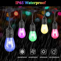 Dott Arts 100Ft Outdoor String Lights With Dimmable Remotes,Rgb Outdoor Lights For Patio Lights Outdoor Waterproof With 32 Plastic Bulbs,Led String Lights Outdoor Decor For Bistro Backyard