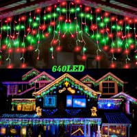 640 Led Led Icicle Christmas Lights Outdoor Icicle String Lights Window Curtain Fairy Icicle Lights Icicle Fairy Lights Christmas Decorations Holiday Wedding Party Outdoor Indoor (Red Green)