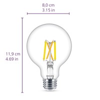 Philips Led Flickerfree Dimmable Daylight 5000K G25 Clear Glass Light Bulb 500 Lumen 55W60W 4Pack 2 Countpack Packagi