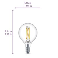 Philips Led Ultra Definition G16.5 Glass Light Bulb Eyecomfort Technology, Dimmable, 350 Lumen, Soft White Light (2700K), 3.5W=40W, E12 Base, 2-Pack (573303)