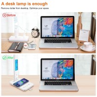 Snsok Desk Lamp, Desk Light With Wireless Charger, Usb Charging Port, Dimmable Office Desk Lamp With Clock, Alarm, Date, Temperature, Foldable Table Lamp For Table Bedroom Bedside Office (White)