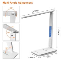 Snsok Desk Lamp, Desk Light With Wireless Charger, Usb Charging Port, Dimmable Office Desk Lamp With Clock, Alarm, Date, Temperature, Foldable Table Lamp For Table Bedroom Bedside Office (White)