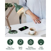 Elyona Led Desk Lamp With Wireless Charger Sapele Wood Reading Light With Usb C Charging Port Swing Arm Table Lamp For Home Of