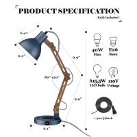 Elyona Sapele Wood Desk Lamp With Upgraded Wireless Charger Swing Arm Table Lamp With Usb C Charging Port Reading Task Light F