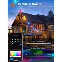 Addlon 48Ft Outdoor String Lights, Dimmable Outdoor Lights With Remote & App Control, Patio Lights With 15 Waterproof Shatterproof Led Bulbs, Smart Rgb String Lights Outsides Work With Alexa For Patio