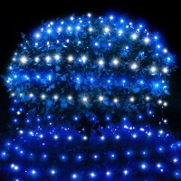 Weillsnow 198 Led 9.8Ft X 6.6Ft 198 Led Net Lights, Connectable 8 Lighting Twinkle Modes Mesh Lights For Christmas Outdoor Patio Garden Bush Fence Decorations (Blue & White)