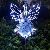 Coozzyhour 38Inch Angel Solar Lights Outdoor Decorative-Metal&Glass Angel Hydrangea Flower Garden Stake Lawn Light- Waterproof 30 Warm White Led For Remembrance Gifts & Sympathy Gifts(White