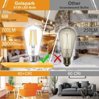 Led Edison Bulbs Vintage 2700K Warm White, 6W E26 Led Bulb 60 Watt Equivalent, Golspark Antique St58 Clear Light Bulbs With Led Filament, E26 Standard Base Type A Light Bulb, 700Lm Non-Dimmable 6 Pack