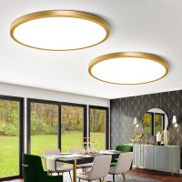 12 Inch Gold Led Ceiling Light Flush Mount 5000K Daylight White Flat Led Ceiling Light 24W 3200Lm Round Low Profile Gold Ceil