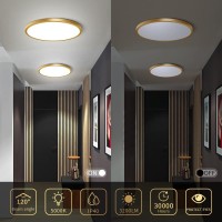 12 Inch Gold Led Ceiling Light Flush Mount 5000K Daylight White Flat Led Ceiling Light 24W 3200Lm Round Low Profile Gold Ceil