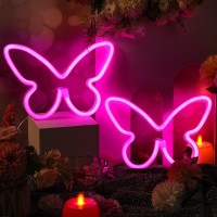 Riakrum 2 Pcs Butterfly Neon Signs Butterfly Led Light 3Aa Battery Powered Usb Operated Wall Neon Light Decor Butterfly Neon Wa