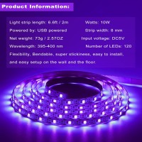 66Ft Black Light Led Strips 120 Lamp Beads Usb Cable 15M Led Black Light Strip Kit Dc5V 10W Flexible Blacklight Strip Light