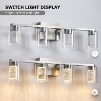 Sadenicel 4Light Bathroom Light Fixtures Brushed Nickel Dimmable Led Whiteneutralwarm Crystal Bathroom Vanity Lights Over M