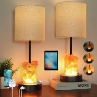 Zjojo Table Lamp For Bedrooms Set Of 2 With Himalayan Salt Lamp, 3 Way Dimmable Bedside Lamps With Usb C And A Ports, Salt Lamps With Ac Outlet- Touch Control Nightstand Lamp For Living Room