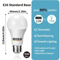 Unitedlux A19 Led Light Bulbs Dimmable 75W Equivalent, Daylight 5000K 1100 Lumens Cri 90+, E26 Standard Base, Ac 120V Light Bulbs For Home Office, 4-Pack