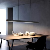 Huilefu Modern Led Pendant Lamp Black Linear Long, Dimmable Pendant Lighting With Remote Control 3000K - 6000K, Height Adjustable Chandelier For Dining Room, Kitchen, Living Room, Bedroom (120Cm)