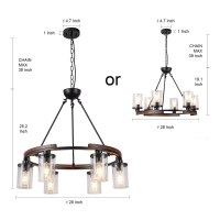 Nsrce 28 Inch Wagon Wheel Chandelier With Glass Shade 6Light Round Farmhouse Pendant Light Fixture For Dining Room Kitchen Foy