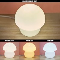 Cometmars Mushroom Lamp, Glass Table Lamp Translucent Vintage Style Striped Night Light,3 Colors Adjustable Led Small Nightlight For Bedroom, Bedside, Living Room, Home Decor (Glass-White)