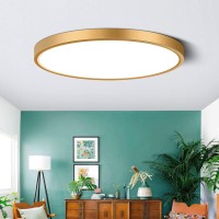 9 Inch Gold Led Flush Mount Ceiling Light, 5000K Daylight White Low Profile Led Ceiling Light, 18W 1800Lm, Round Slim Flat Ceiling Lights Fixture For Closets Bedroom Hallway Stairwells Porch